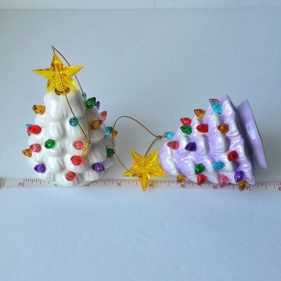 MrChristmas Mini Ceramic Trees, Multicolor Lights & Star Toppers, White & Violet - Picture 6 of 6